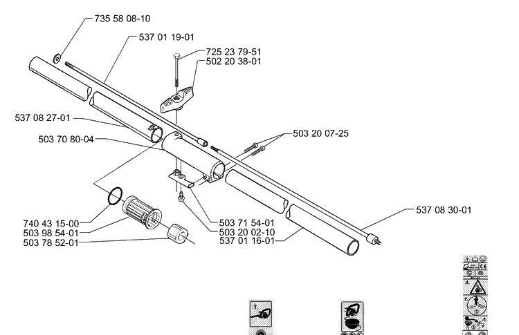 Shaft/Tube Diagram and Parts List for 325RXT 2000-04 Husqvarna Brush Cutter