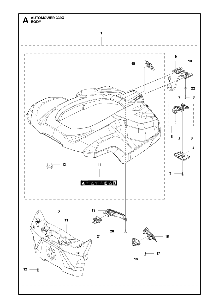 Cover Diagram and Parts List for 330X 2015-01 Husqvarna Lawn Mower