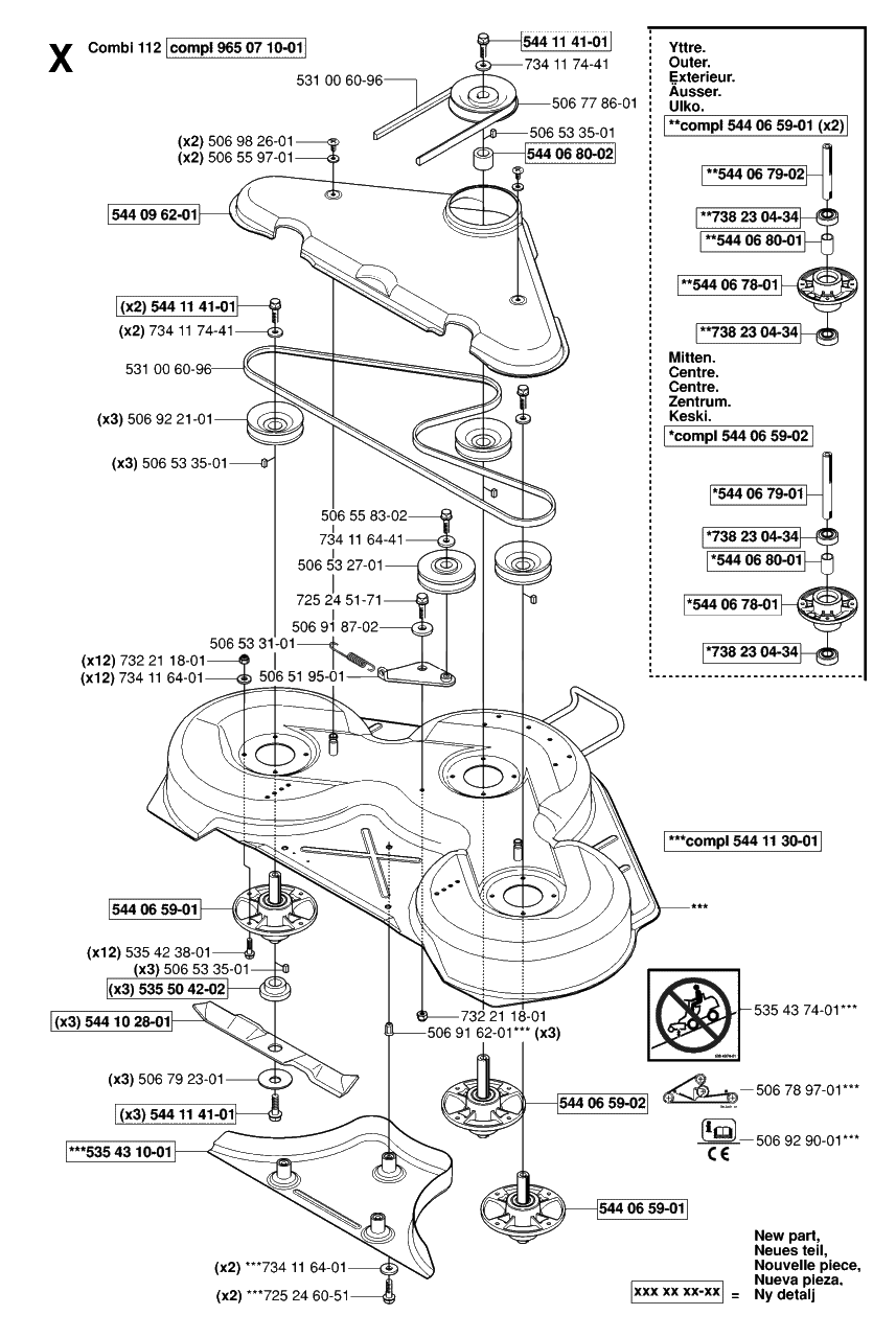 44-Inch/112cm Cutting Deck Diagram and Parts List for R15-V2 (953533701)(2006-01) Husqvarna Lawn Tractor