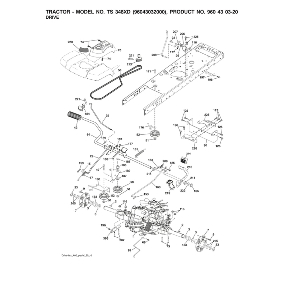 Drive Diagram and Parts List for 96043032000  Husqvarna Lawn Tractor