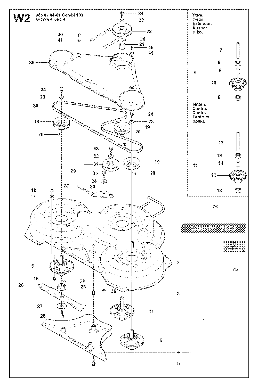 103cm Cutting Deck Diagram and Parts List for RIDER15V2SAWD (965200901)(2008-01) Husqvarna Lawn Tractor