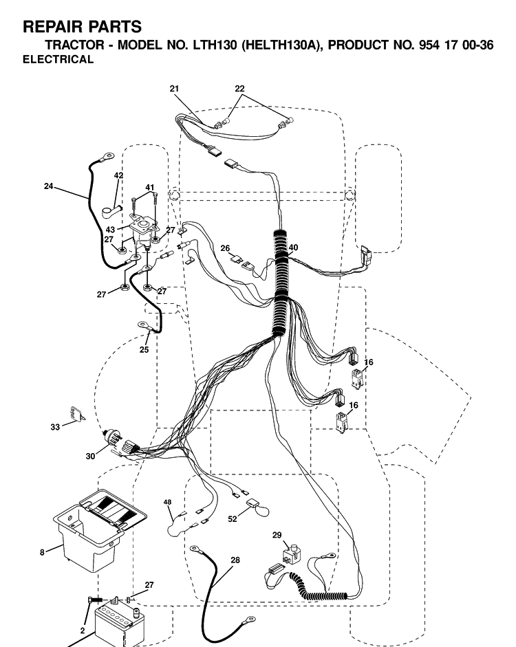 Electrical Diagram and Parts List for LTH130 (HELTH130A)(2001-01) Husqvarna Lawn Tractor