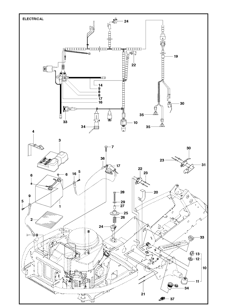 Electrical Diagram and Parts List for R316T  Husqvarna Lawn Mower