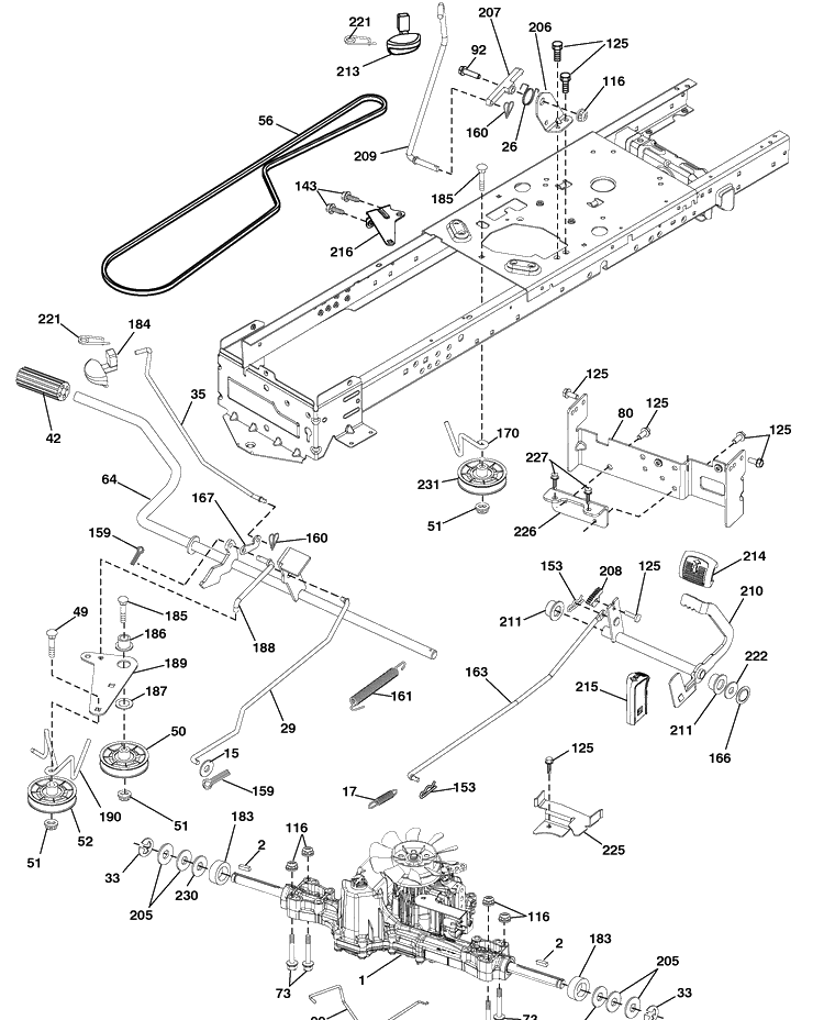 Drive Diagram and Parts List for YTH22V42 (917289620)(2010-05) Husqvarna Lawn Mower
