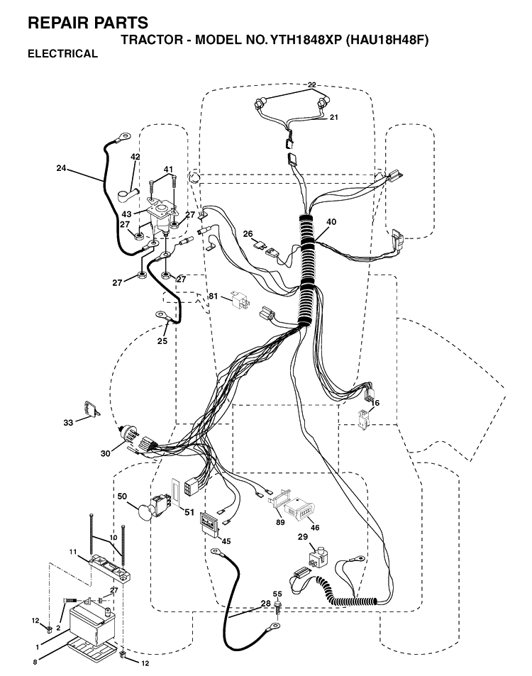 Electrical Diagram and Parts List for YTH1848XP (HAU18H48F)(2004-01) Husqvarna Lawn Tractor