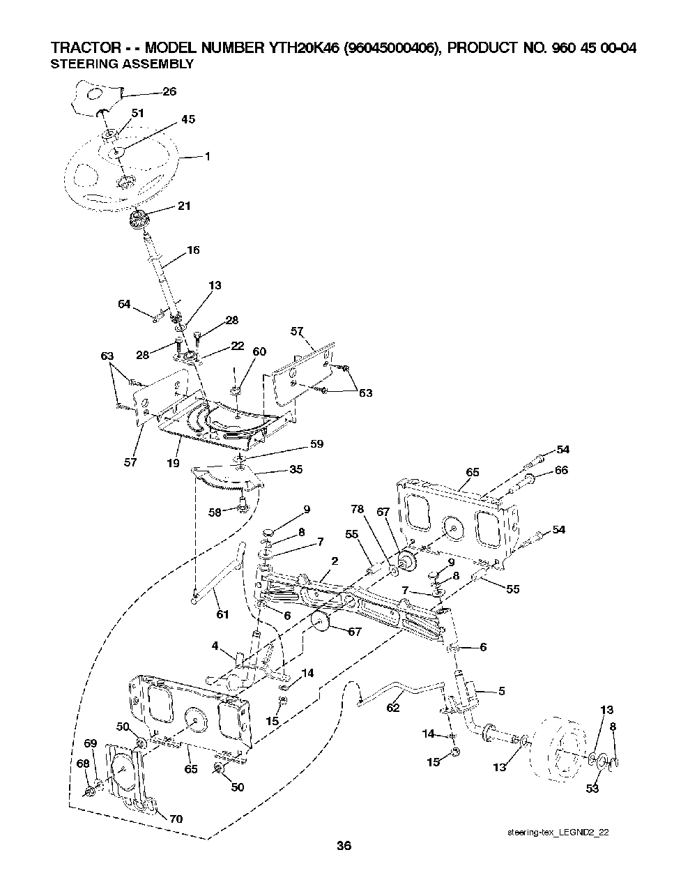 Steering Diagram and Parts List for YTH20K4696045000406 2008-03 Husqvarna Lawn Tractor