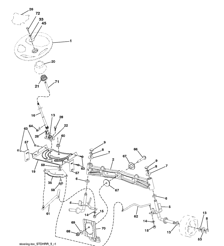 Steering Diagram and Parts List for LTH18538 (96043013102)(2011-6) Husqvarna Lawn Tractor