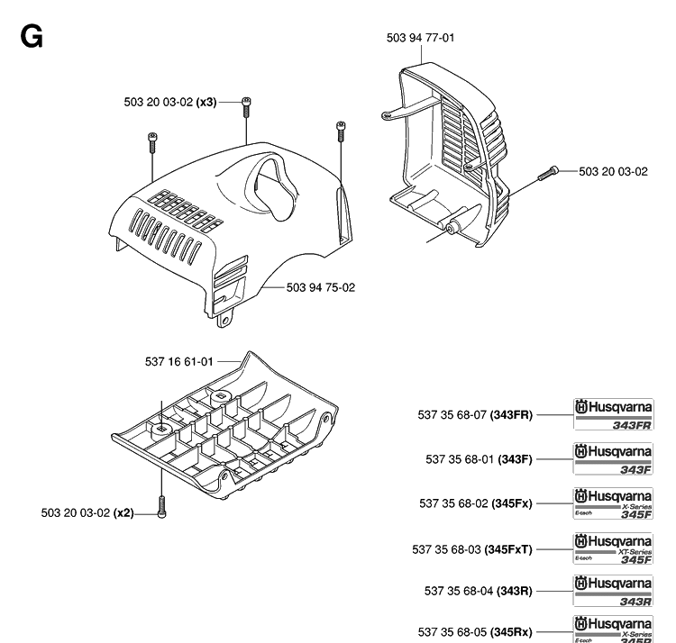 Cover Diagram and Parts List for 343R 20064000001-20103600000 Husqvarna Brush Cutter