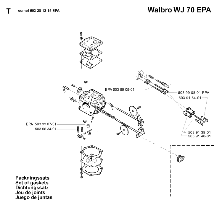 Carburetor Details Diagram and Parts List for 394XP 19980900001-Current Husqvarna Chainsaw