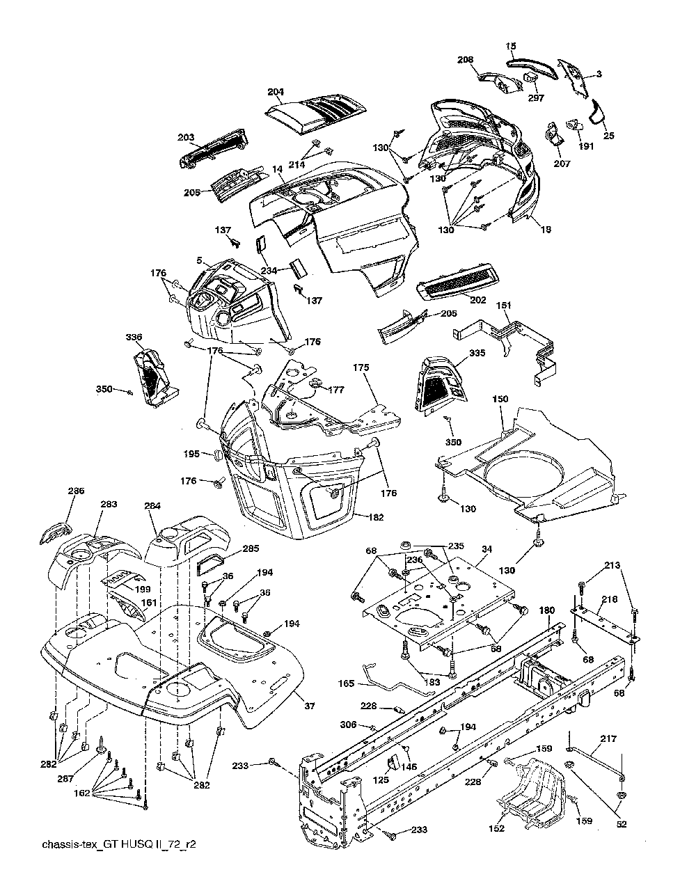 Chassis Diagram and Parts List for 917240443  Husqvarna Lawn Tractor
