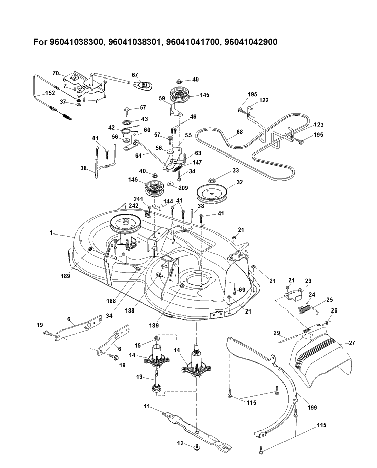 Mower Deck / Cutting Deck Diagram and Parts List for TS138  Husqvarna Lawn Tractor
