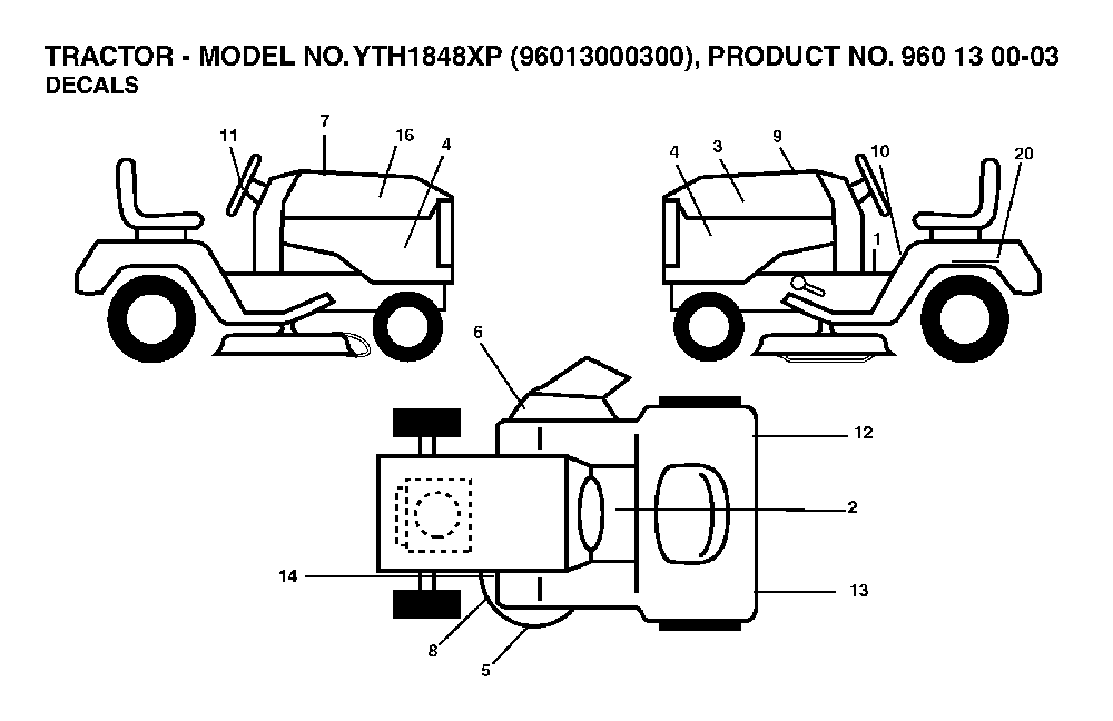Decals Diagram and Parts List for YTH1848XP96013000300 2005-10 Husqvarna Lawn Tractor