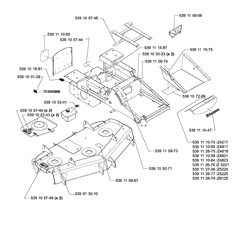 Decals Diagram and Parts List for IZ5225TXPKOA (968999375)(2005-12) Husqvarna Lawn Mower