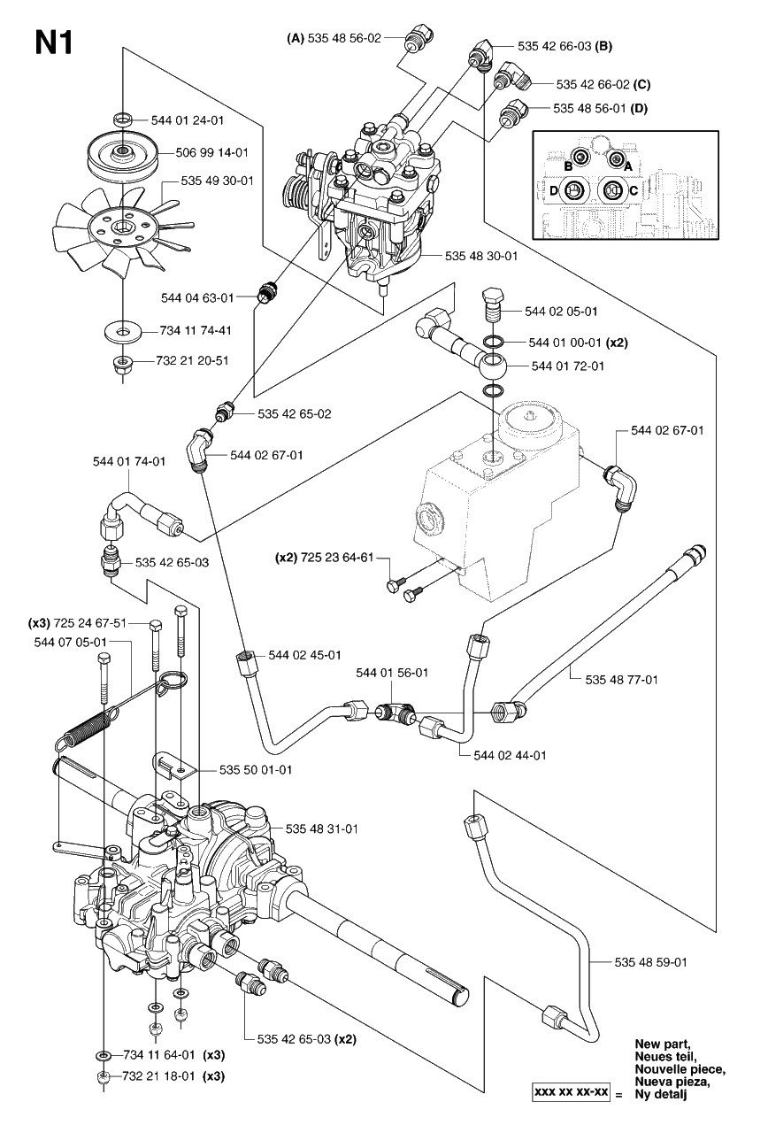 Transmission Diagram and Parts List for PF21AWD (953536501)(2005-04) Husqvarna Lawn Tractor