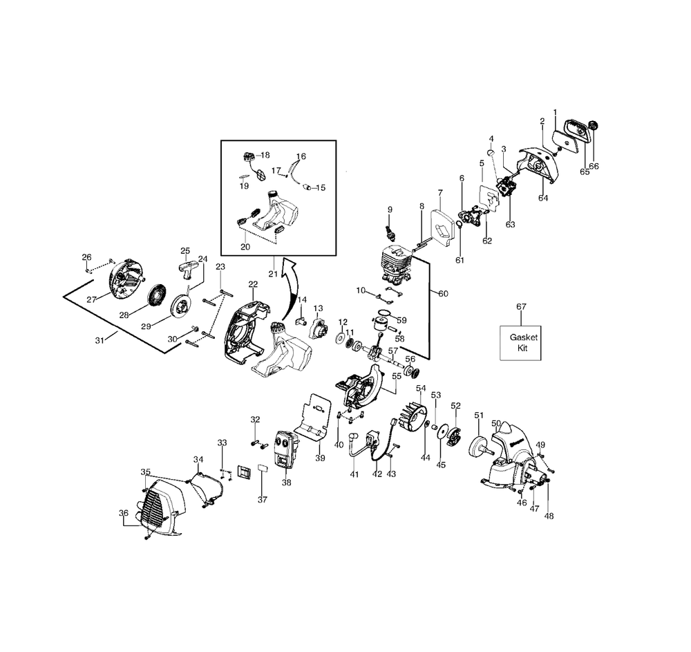 Engine Diagram and Parts List for 124C 20103100001 & Above Husqvarna Trimmer