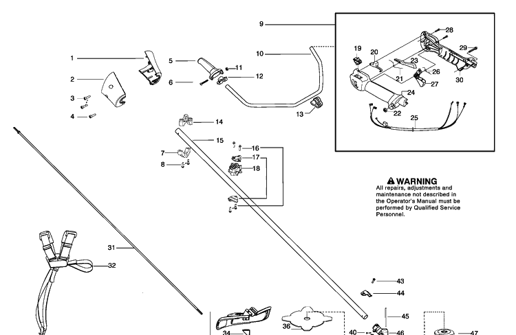 Handle And Controls Diagram and Parts List for 128R 2009-09 Husqvarna Brush Cutter