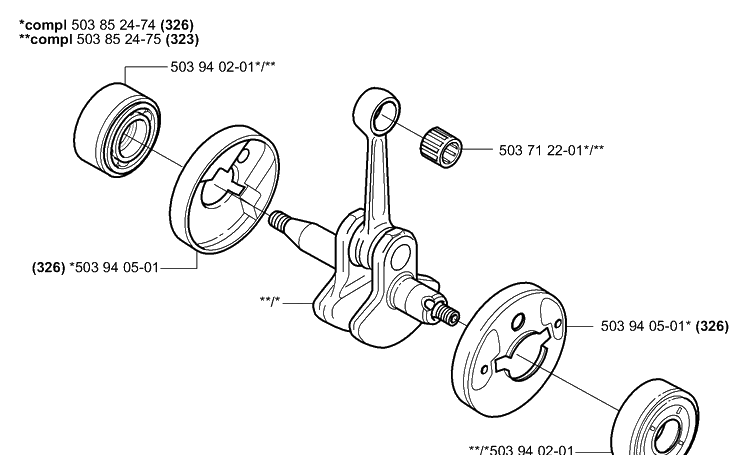 Crankshaft Diagram and Parts List for 323L 2006-04 Husqvarna Trimmer