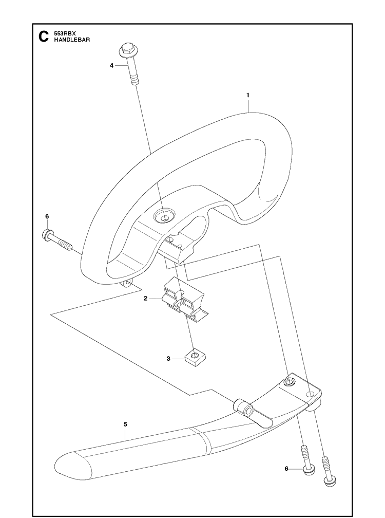 Handle Diagram and Parts List for 553RBX 20123200001-20180500000 Husqvarna Brush Cutter