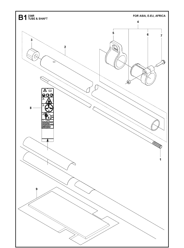 Tube And Shaft  2 Diagram and Parts List for 236R  Husqvarna Brush Cutter