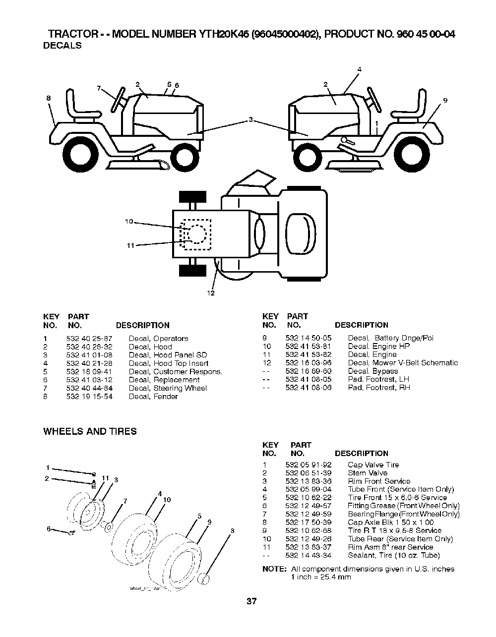 Wheels And Tires Diagram and Parts List for YTH20K4696045000402 2007-07 Husqvarna Lawn Tractor