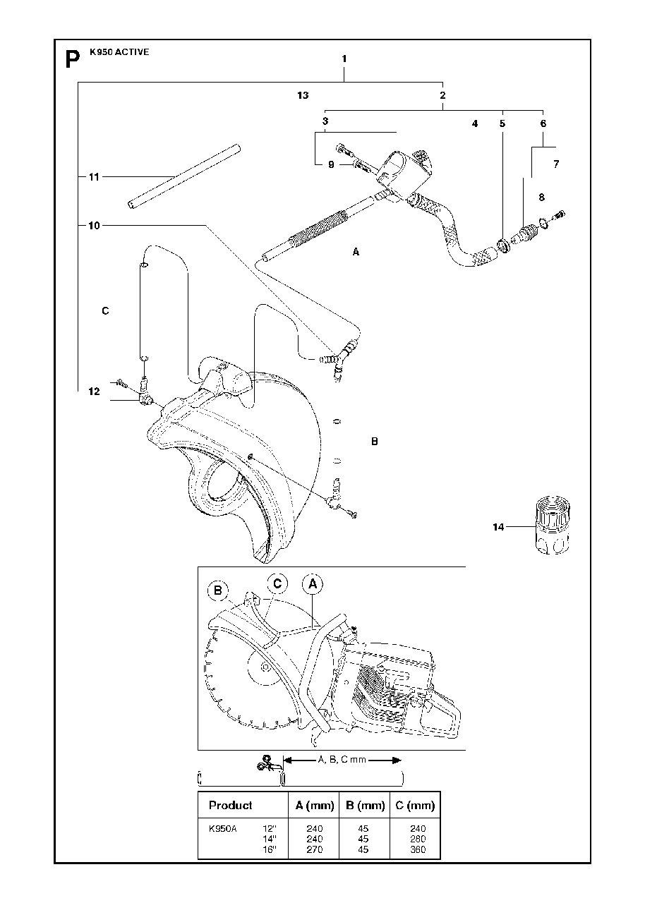 Water Hose Kit Diagram and Parts List for K950 2007-01 Husqvarna Circular Saw