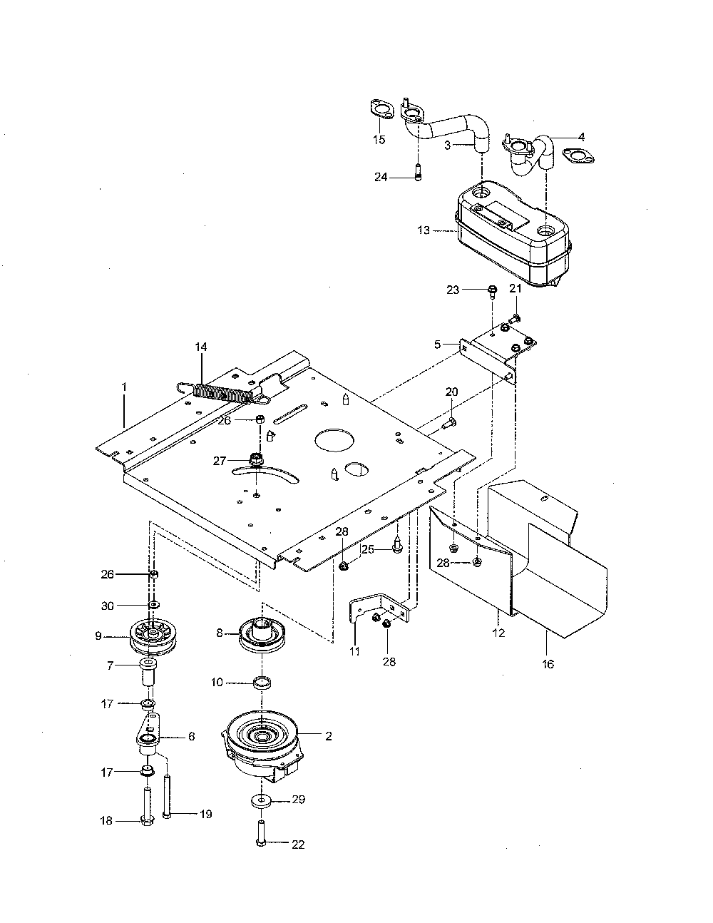 Engine mounting/guards/muffler Diagram and Parts List for 967262401-00  Husqvarna Lawn Mower