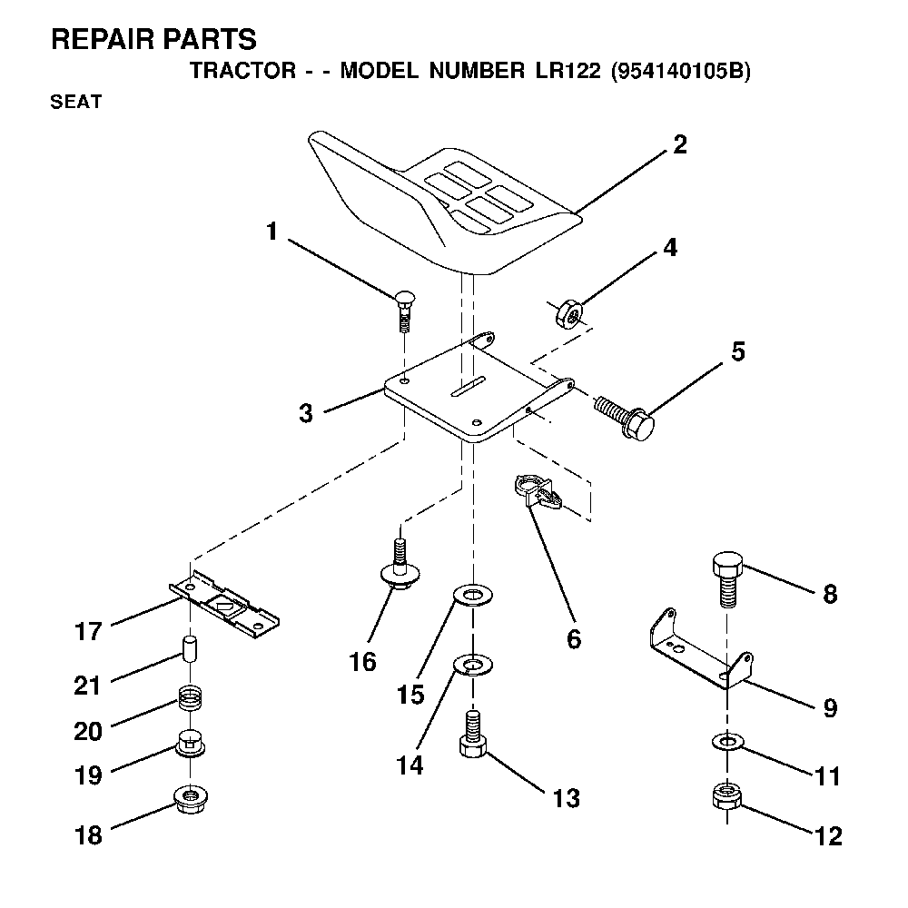 Seat Diagram and Parts List for LR122 (954140105B)(2000-01) Husqvarna Lawn Tractor