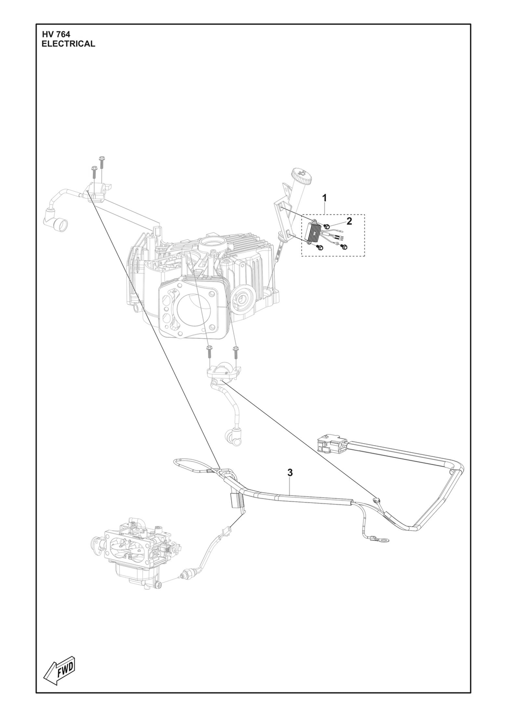 Electrical Diagram and Parts List for HV764  Husqvarna Engine