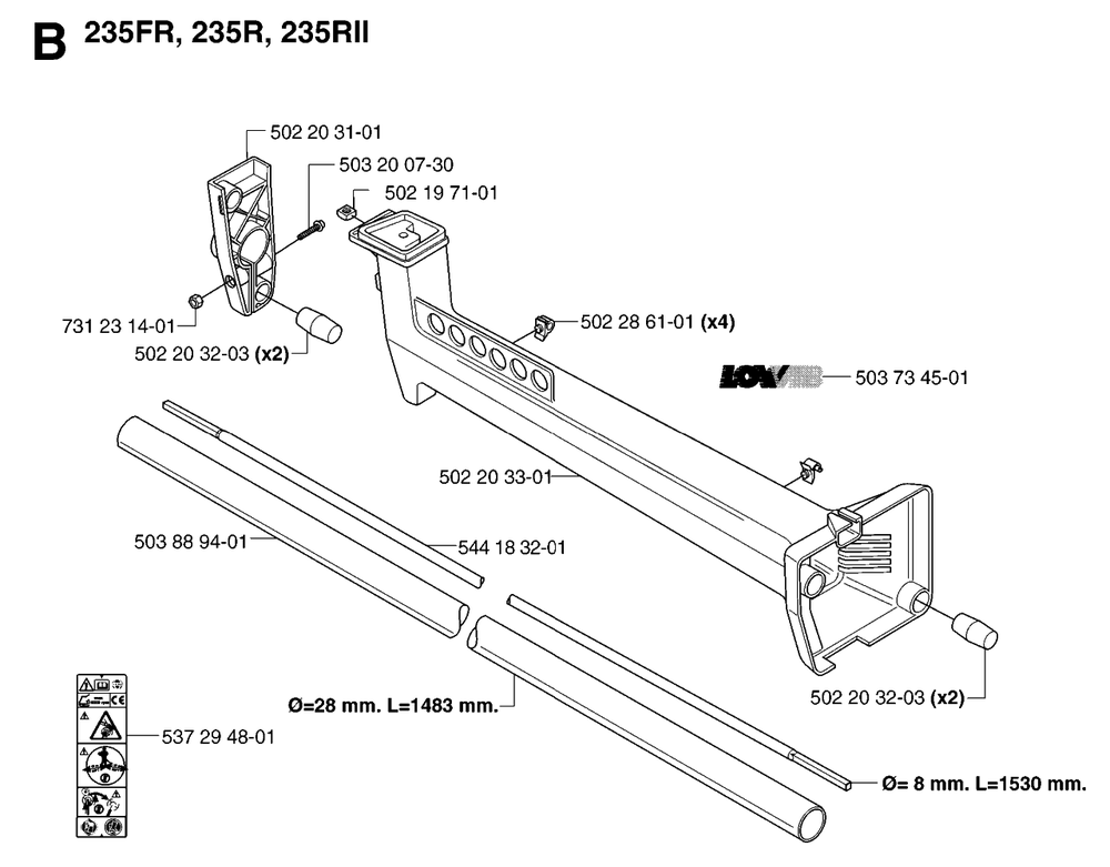 Shaft 2 Diagram and Parts List for 232R 20144900001 & Above Husqvarna Trimmer