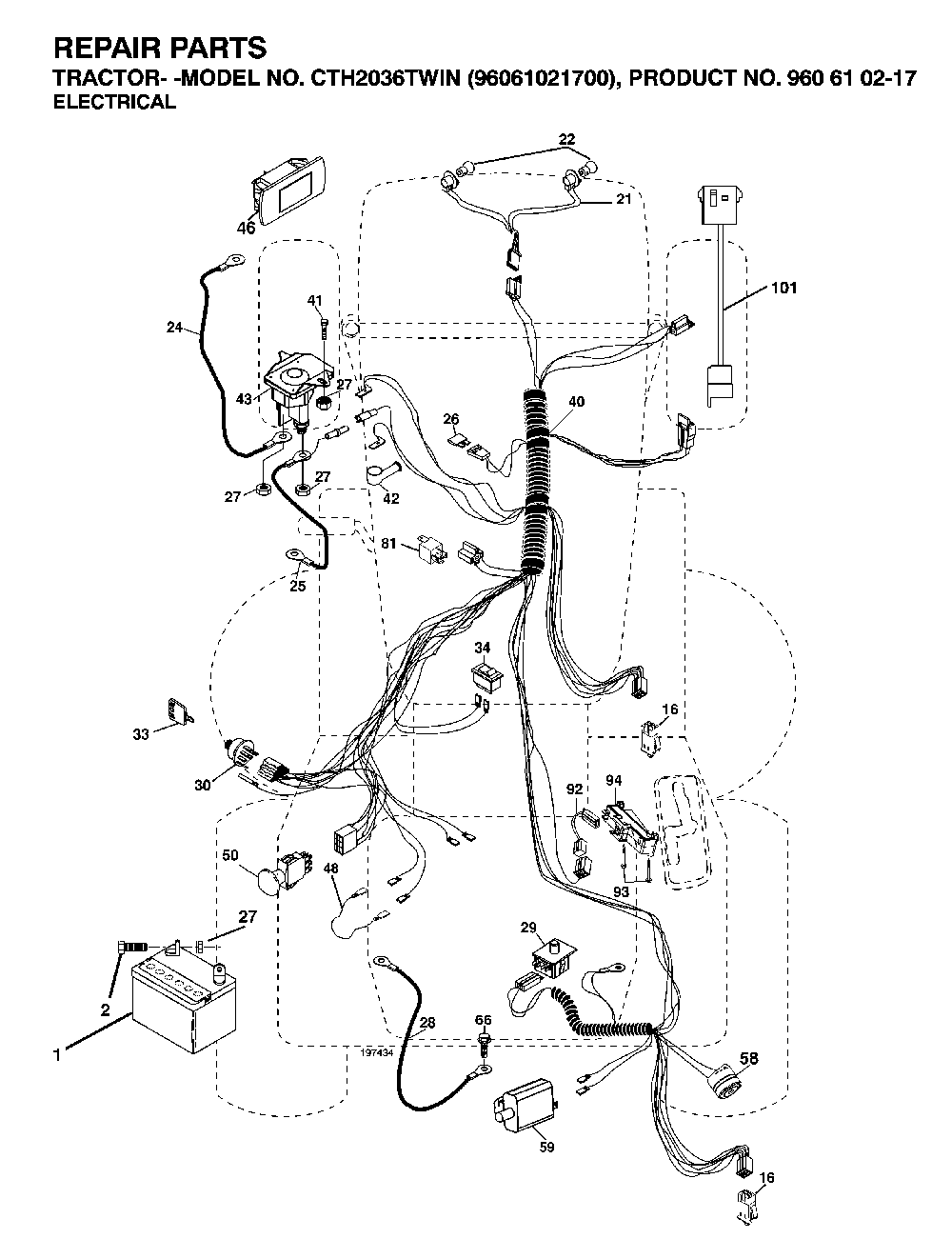 Electrical Diagram and Parts List for CTH2036TWIN (96061021700, 960610217)(2007-04) Husqvarna Lawn Tractor