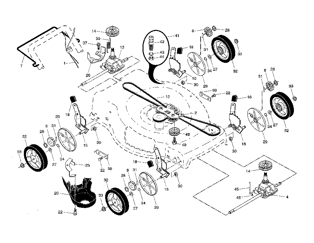 Drive control/gearcase/wheels Diagram and Parts List for HU675AWD-96145001500  Husqvarna Lawn Mower