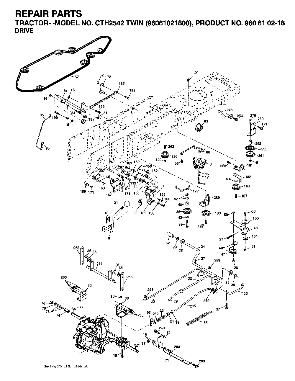 Drive Diagram and Parts List for CTH2542TWIN (96061021800, 960610218)(2007-04) Husqvarna Lawn Tractor