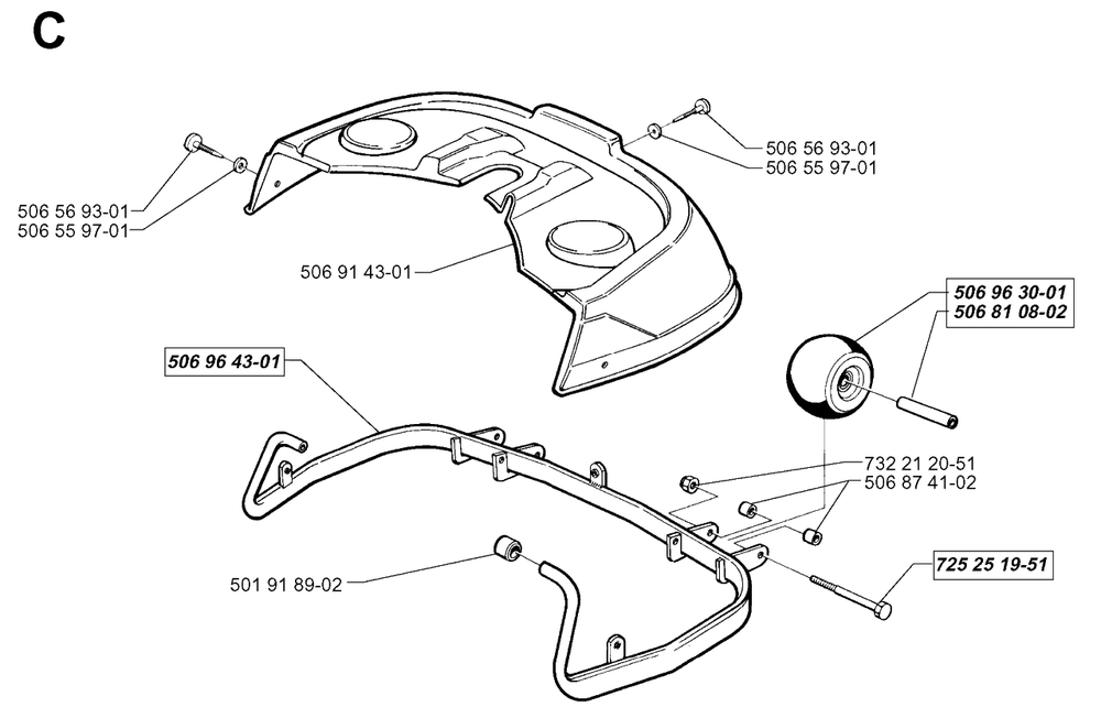 Cover Diagram and Parts List for R850HST 1998-03 Husqvarna Lawn Tractor