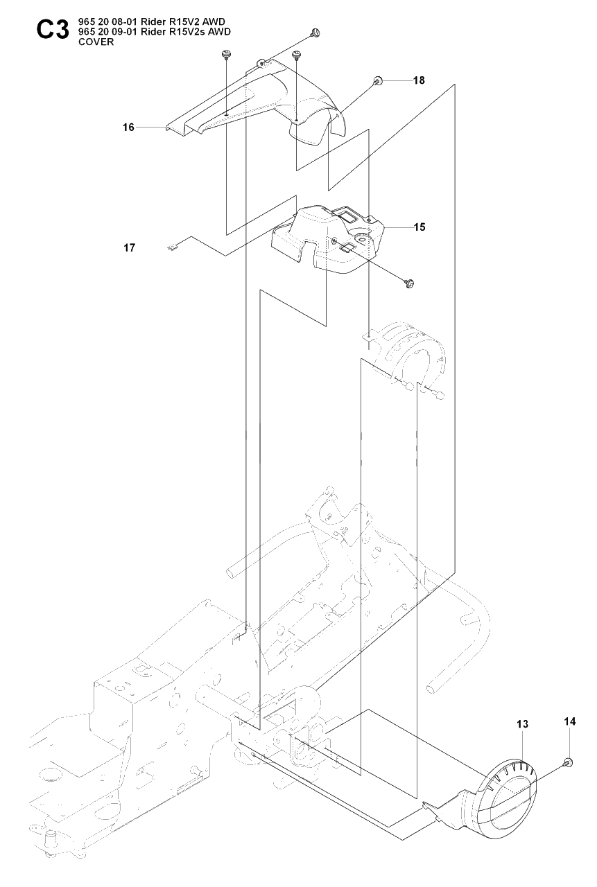 Cover Diagram and Parts List for R15-V2AWD 2008-01 Husqvarna Lawn Tractor