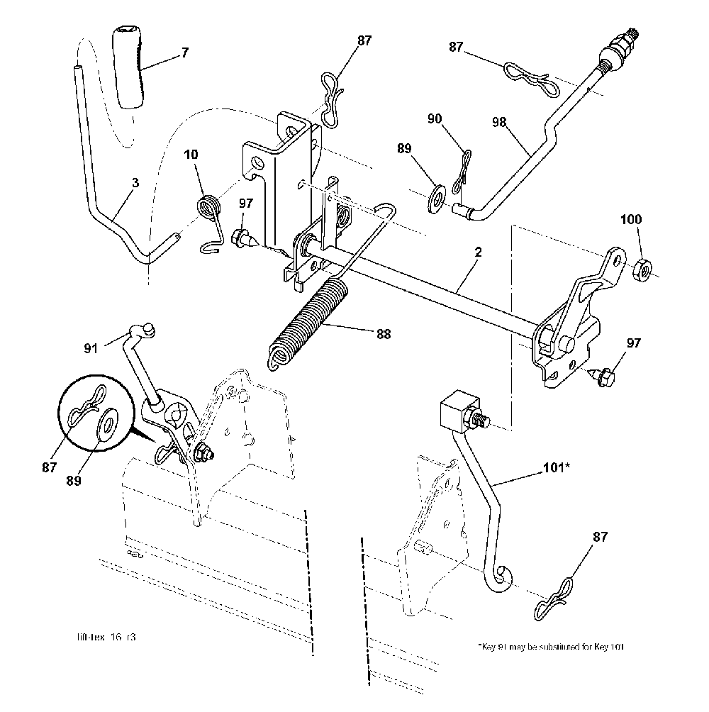Mower Lift / Deck Lift Diagram and Parts List for YTH200TWIN (96041006401)(2009-02) Husqvarna Lawn Tractor