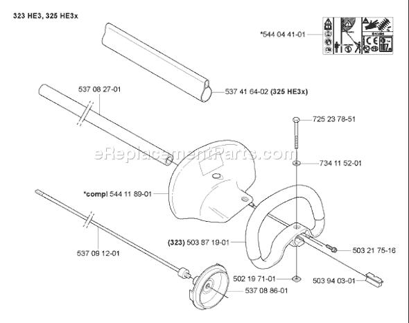 Page K Diagram and Parts List for 323HE3 2005-10 Husqvarna Trimmer