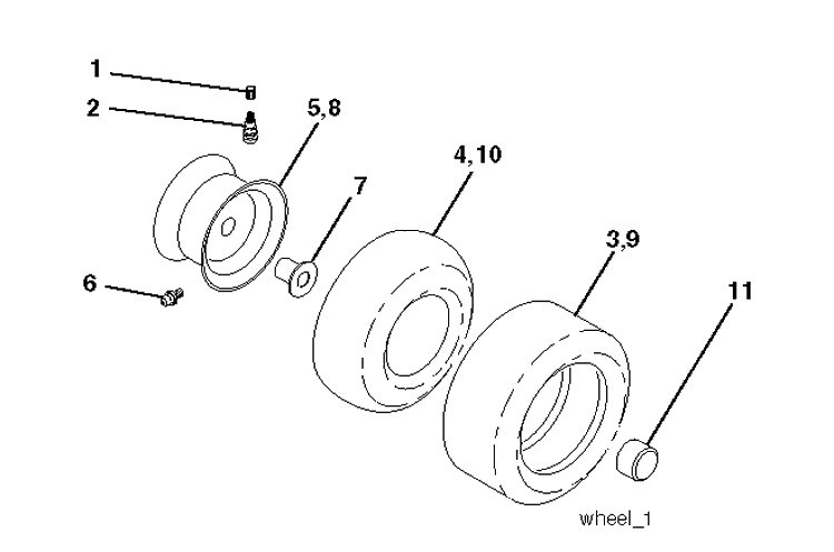 Wheels And Tires Diagram and Parts List for CTH150-TWIN 2010-01 Husqvarna Lawn Tractor
