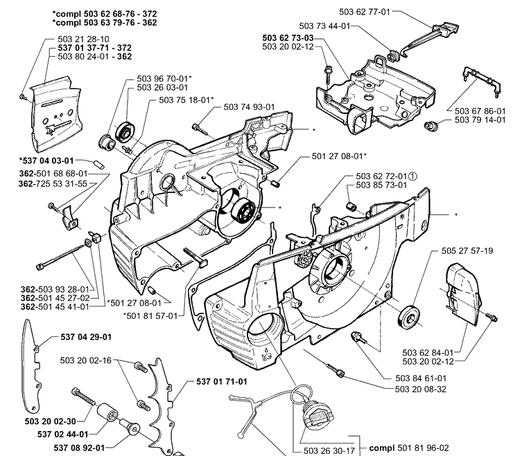 Crankcase Diagram and Parts List for 362EPA 1999-11 Husqvarna Chainsaw