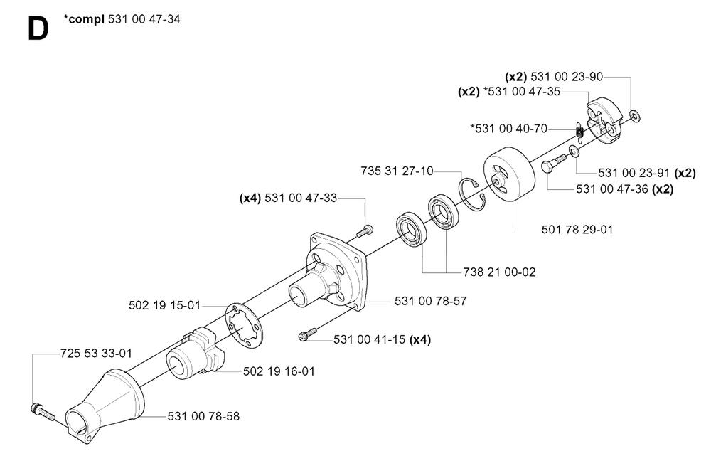 Clutch Diagram and Parts List for 132R 20050100001 & Above Husqvarna Trimmer