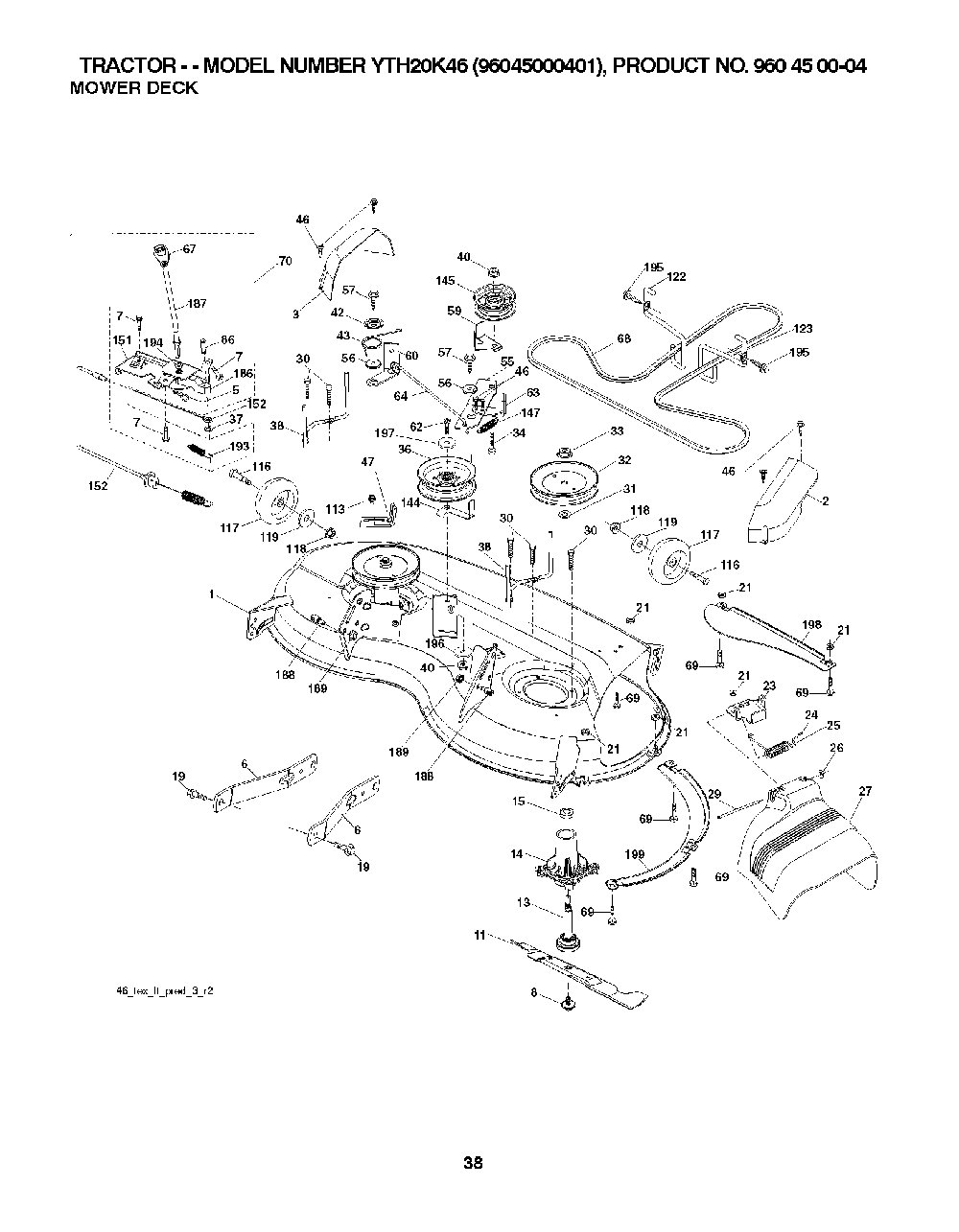 Mower Deck / Cutting Deck Diagram and Parts List for YTH20K4696045000401 2007-07 Husqvarna Lawn Tractor