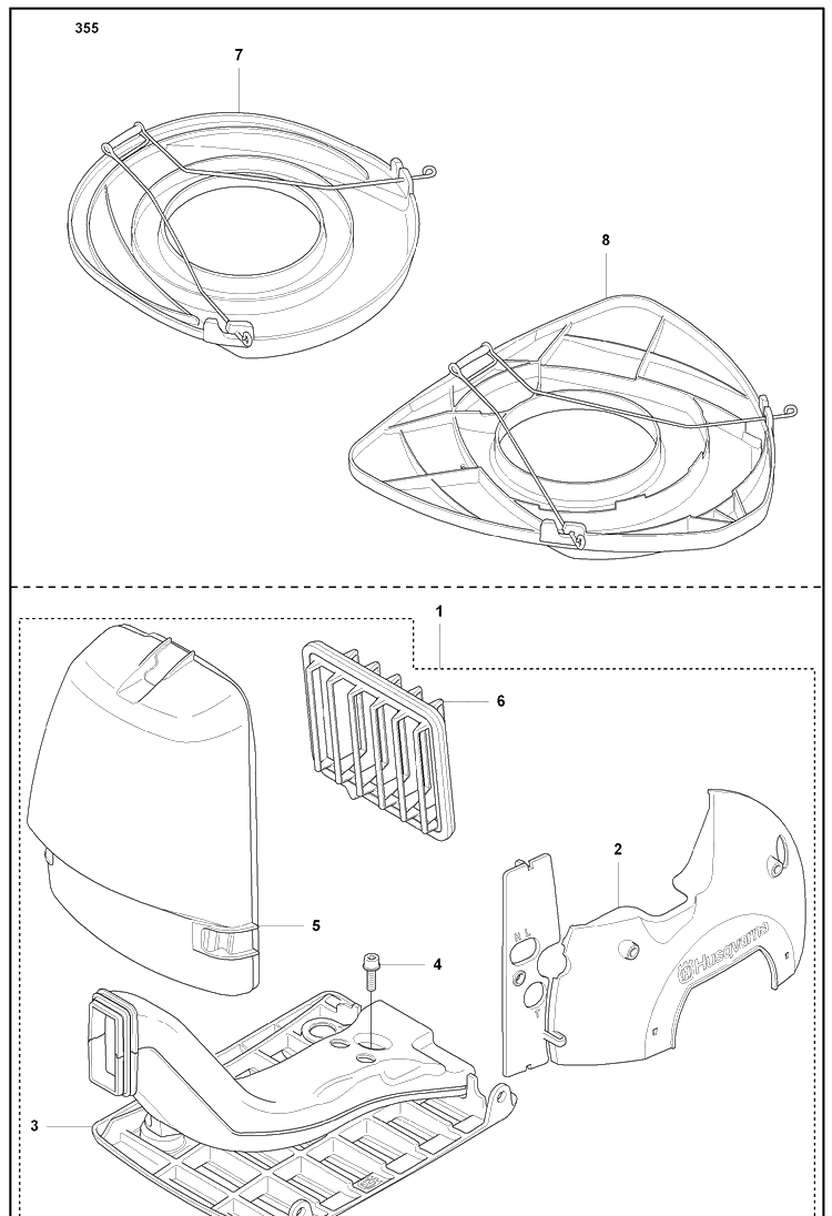 Blade Covers/Winter Kit (355) Diagram and Parts List for 355FXT 2008-07 Husqvarna Brush Cutter