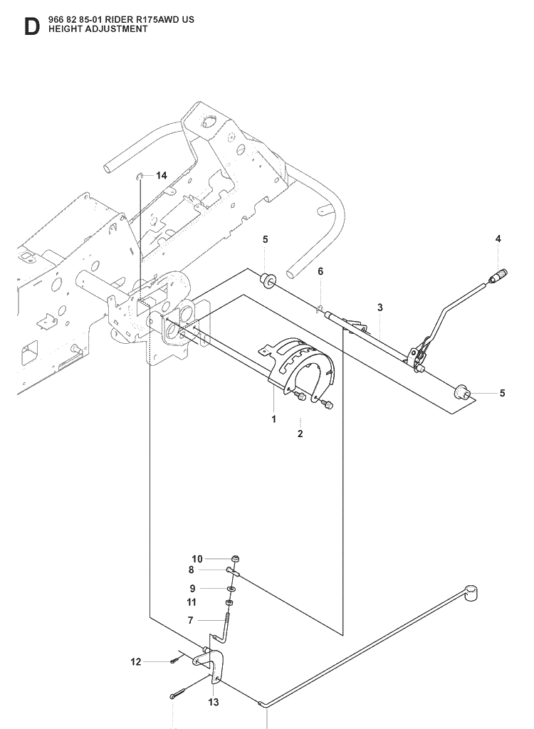 Height Adjustment Diagram and Parts List for RIDER175 (966828501)(2008-05) Husqvarna Lawn Mower