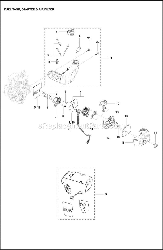 Fuel Tank Diagram and Parts List for 330LK  Husqvarna Trimmer
