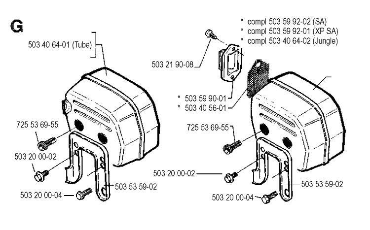 Muffler Diagram and Parts List for 268 19901800001-19910500000 Husqvarna Chainsaw