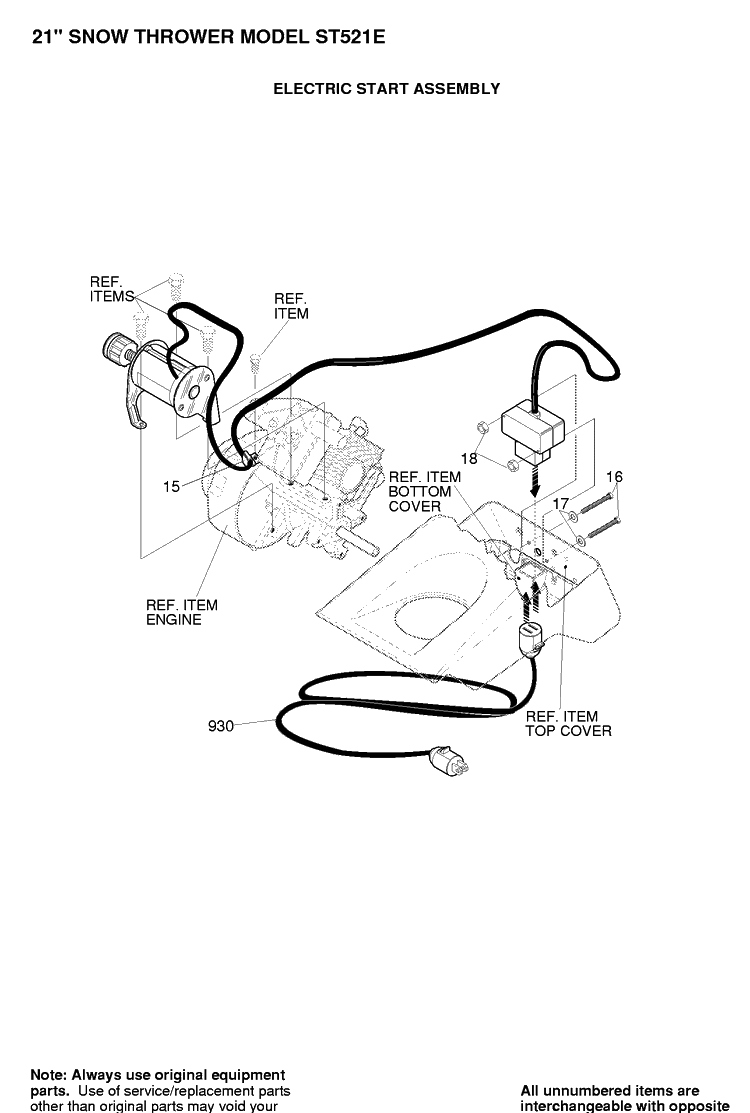 Electrical Diagram and Parts List for ST521E 1997-01 Husqvarna Snow Blower