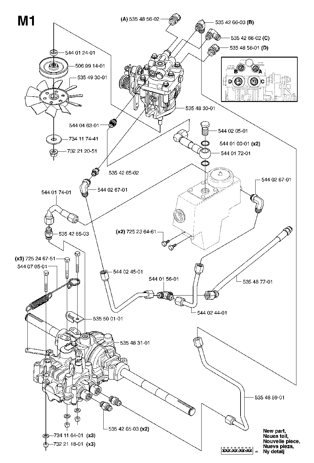 Transmission Diagram and Parts List for RIDERPRO18AWD (965095001)(2007-03) Husqvarna Lawn Tractor