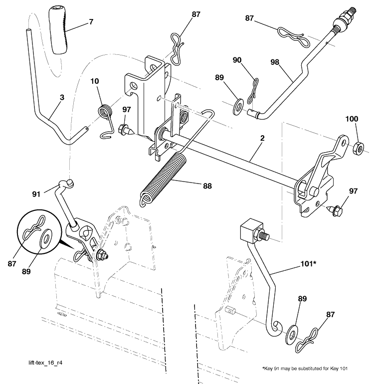 Mower Lift Diagram and Parts List for YTH20K46 (917289542)(2010-01) Husqvarna Lawn Mower