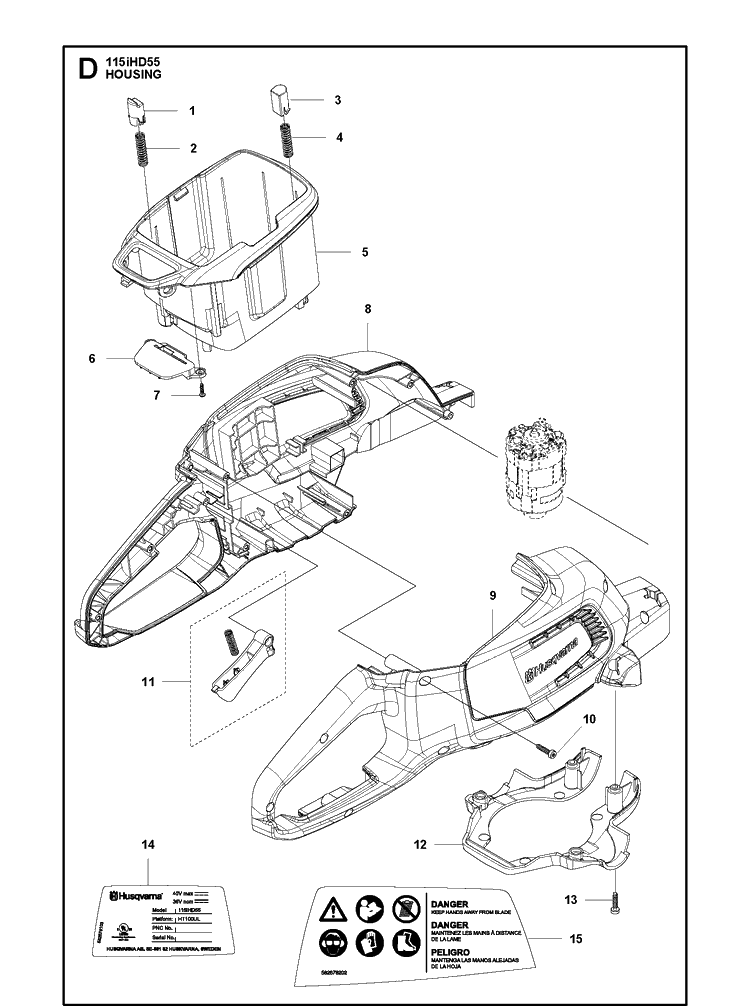 Housing Diagram and Parts List for 115IHD55 (967098602)(20170100001-20171000000) Husqvarna Hedge Trimmer