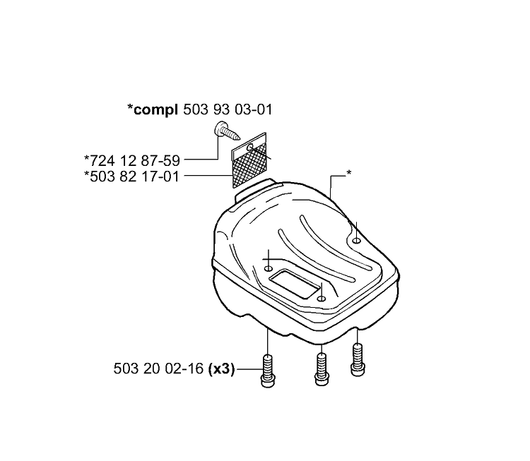 Muffler Diagram and Parts List for 335XPT 2001-05 Husqvarna Chainsaw