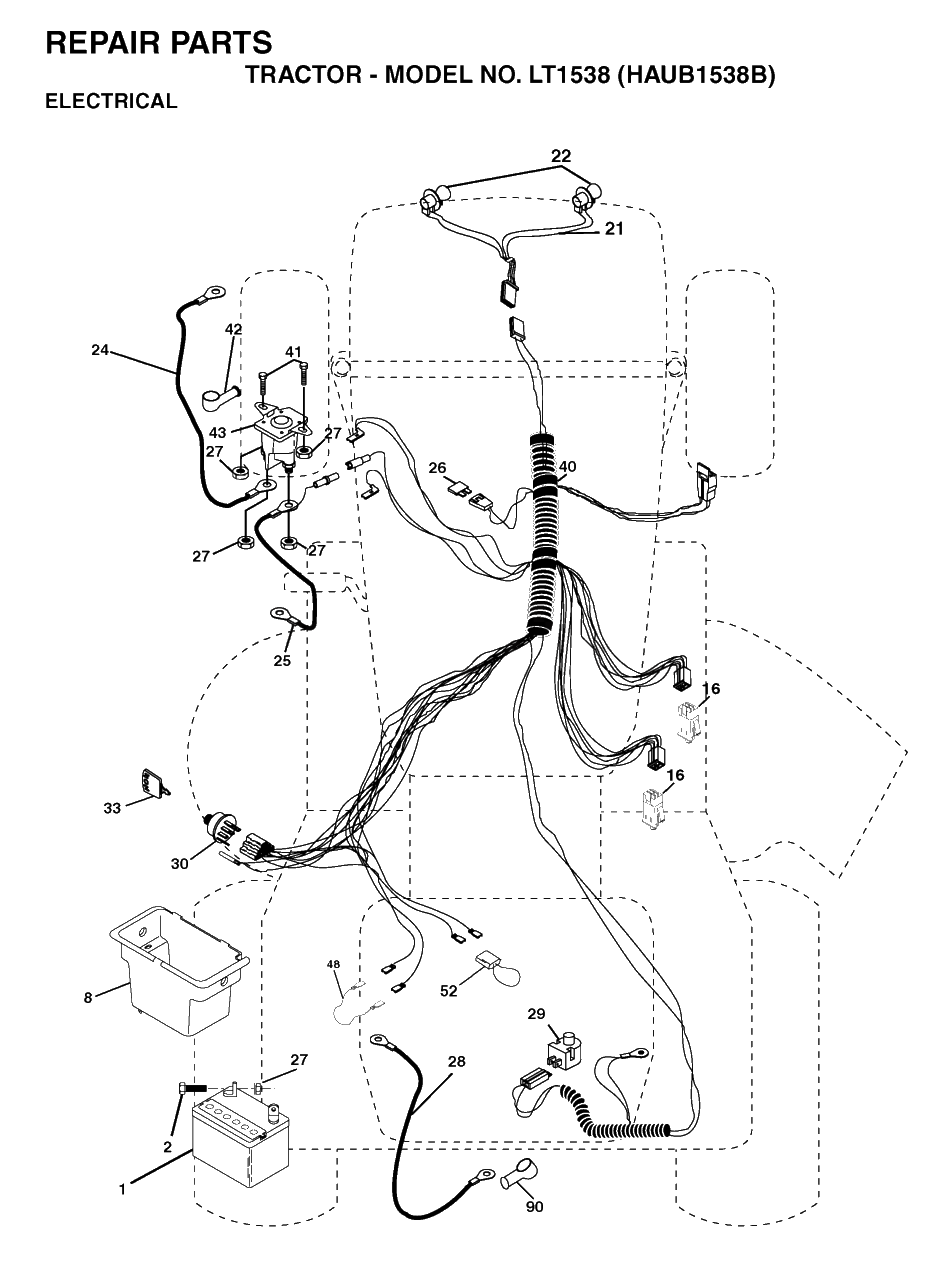 Electrical Diagram and Parts List for LT1538 (954170085-B)(2004-01) Husqvarna Lawn Tractor